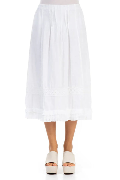 Ruffled Lace White Linen Skirt