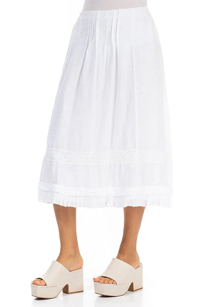 Ruffled Lace White Linen Skirt