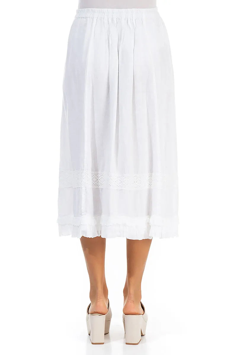 Ruffled Lace White Linen Skirt