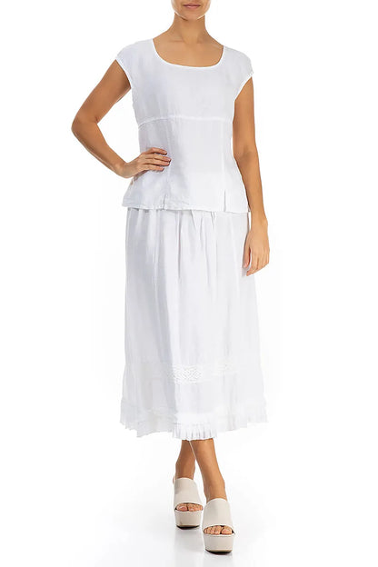 Ruffled Lace White Linen Skirt