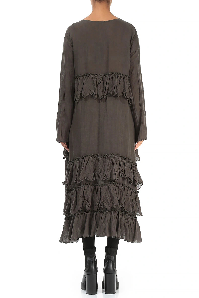 Ruffled Layers Khaki Gauze Linen Dress 2