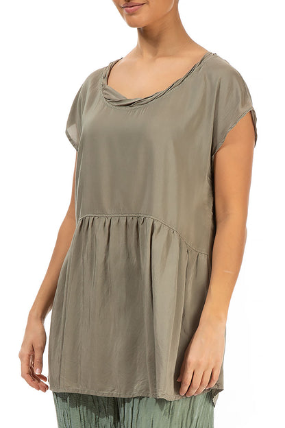 Ruffled Light Khaki Silk Bamboo Blouse