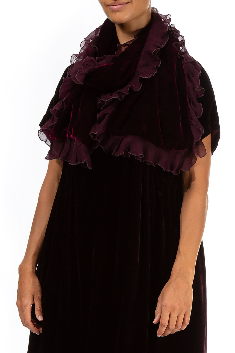 Ruffled Magenta Silk Velvet Scarf