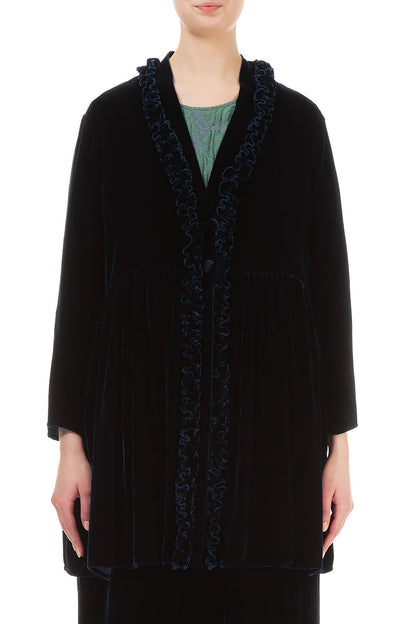 Rüschenjacke aus marineblauem Seidensamt
