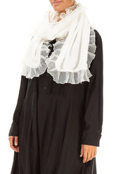 Ruffled Off White Silk Velvet Scarf 3
