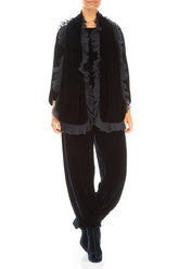 Ruffled Royal Blue Silk Velvet Scarf 2