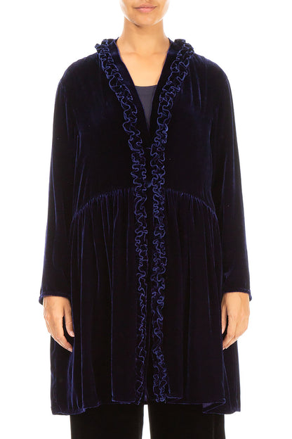 Ruffled Royal Purple Silk Velvet Jacket 1