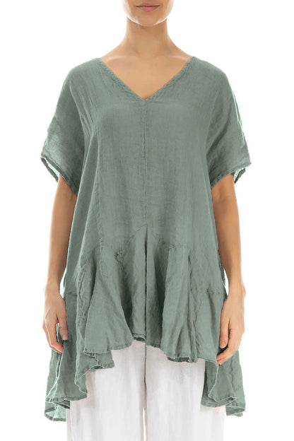 Ruffled Sage Gauze Linen Blouse 1