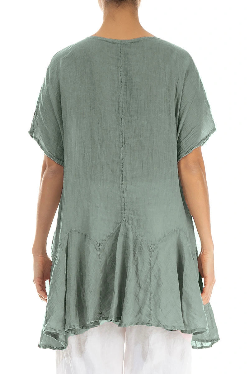 Ruffled Sage Gauze Linen Blouse