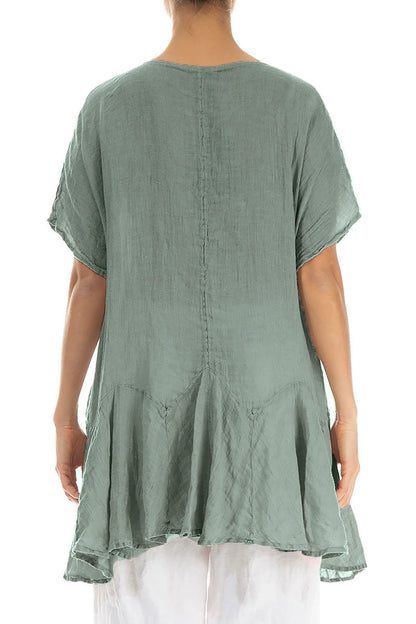 Ruffled Sage Gauze Linen Blouse 2