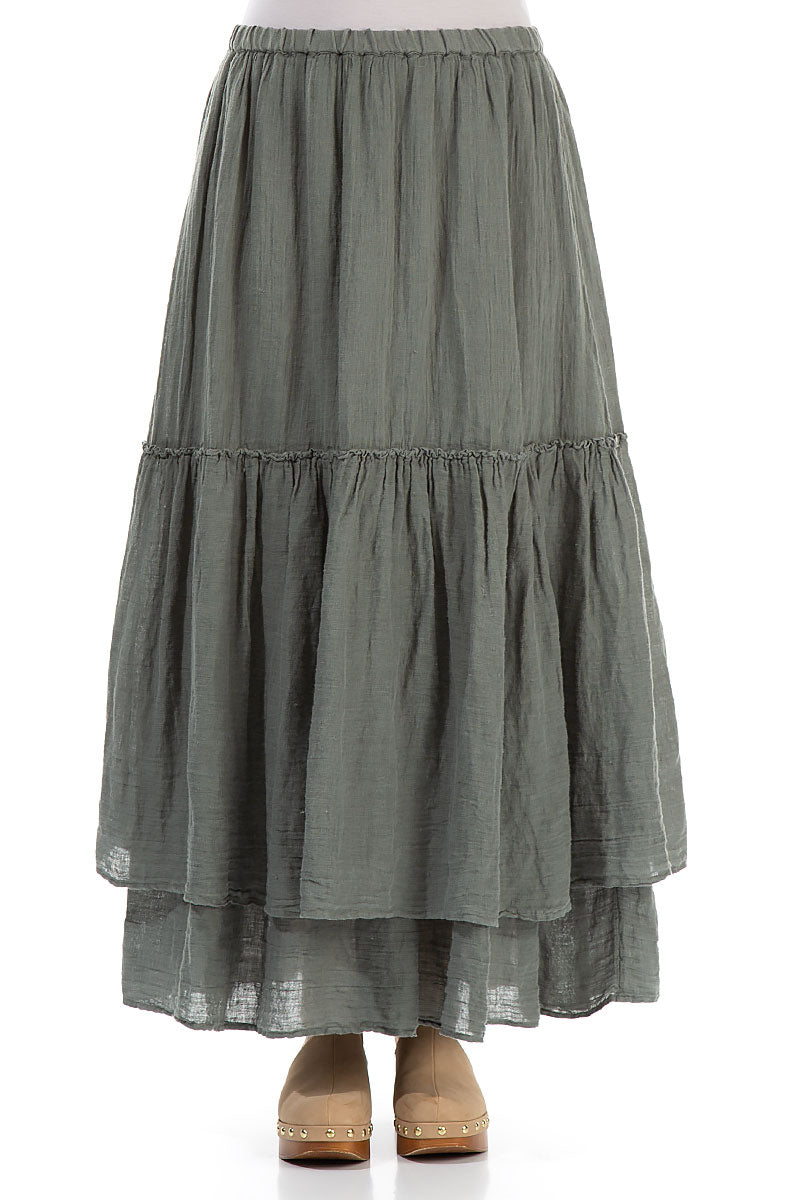 Ruffled Sage Maxi Gauze Linen Skirt