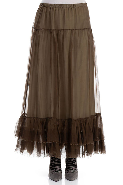 Ruffled Silver Sage Silk Chiffon Skirt