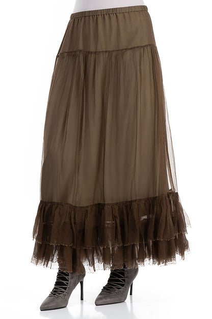 Ruffled Silver Sage Silk Chiffon Skirt