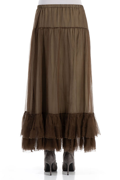 Ruffled Silver Sage Silk Chiffon Skirt