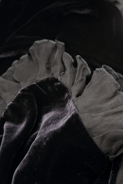 Ruffled Slate Blue Silk Velvet Scarf 4