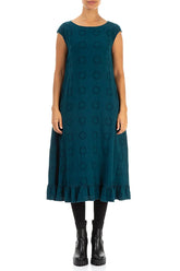 Ruffled Teal Circle Linen Cotton Dress 1