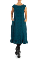 Ruffled Teal Circle Linen Cotton Dress 4