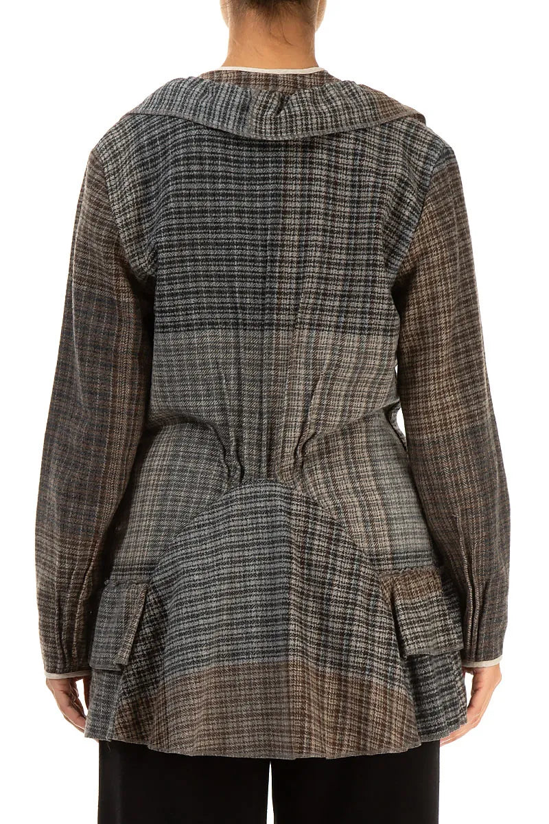 Ruffled Tie-Front Brown Wool Jacket