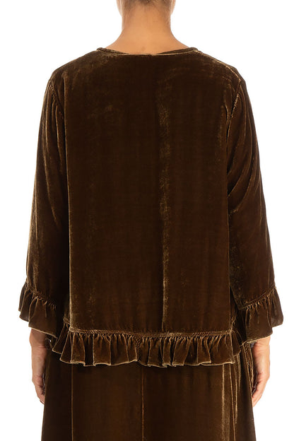 Ruffled Tie-Up Golden Sage Silk Velvet Jacket