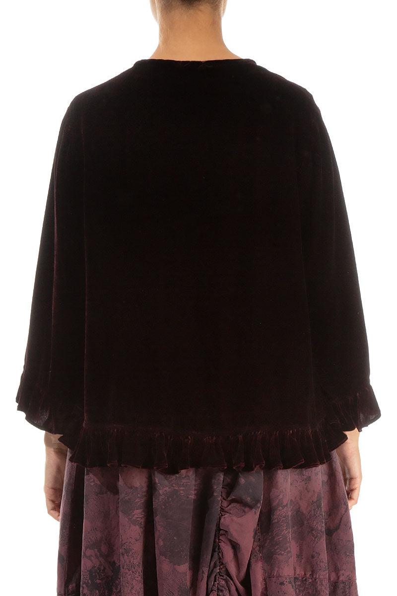 Ruffled Tie-Up Merlot Silk Velvet Jacket