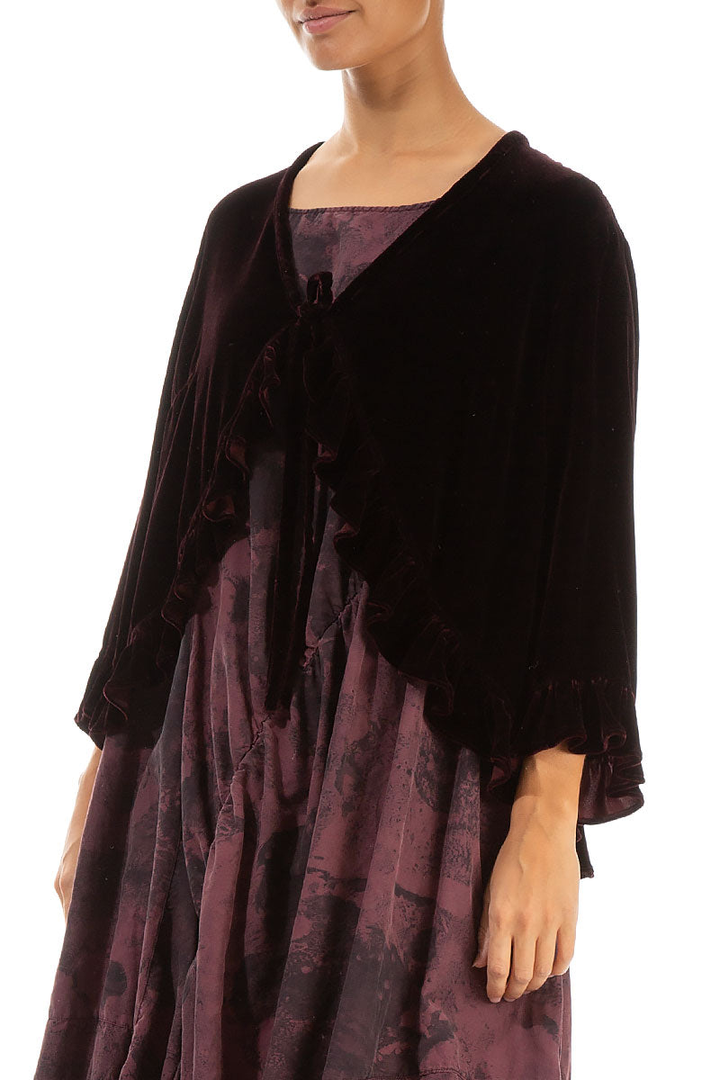 Ruffled Tie-Up Merlot Silk Velvet Jacket