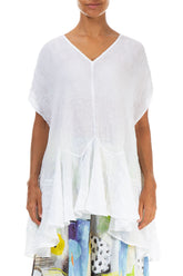Ruffled White Gauze Linen Blouse 1