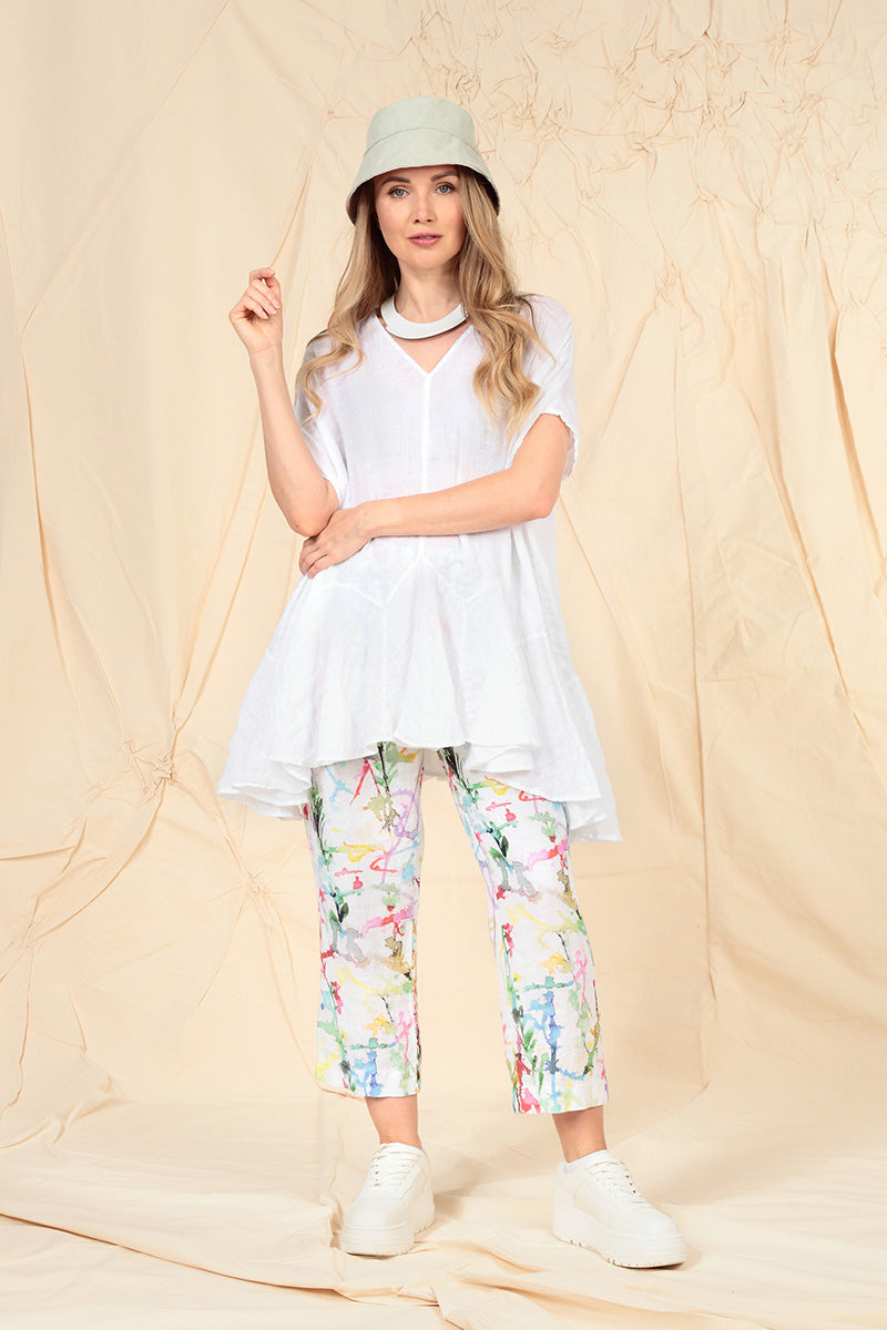 Ruffled White Gauze Linen Blouse 8