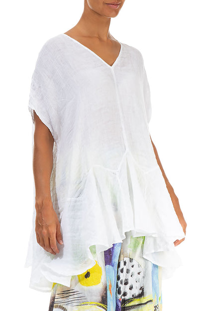 Ruffled White Gauze Linen Blouse 3