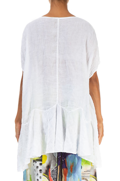 Ruffled White Gauze Linen Blouse 2