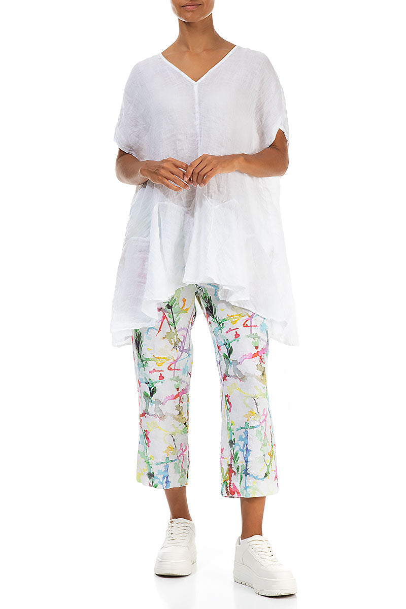 Ruffled White Gauze Linen Blouse 5