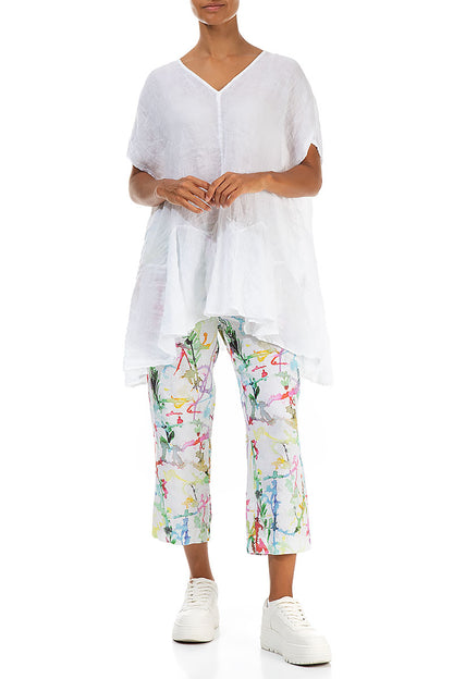 Ruffled White Gauze Linen Blouse 5