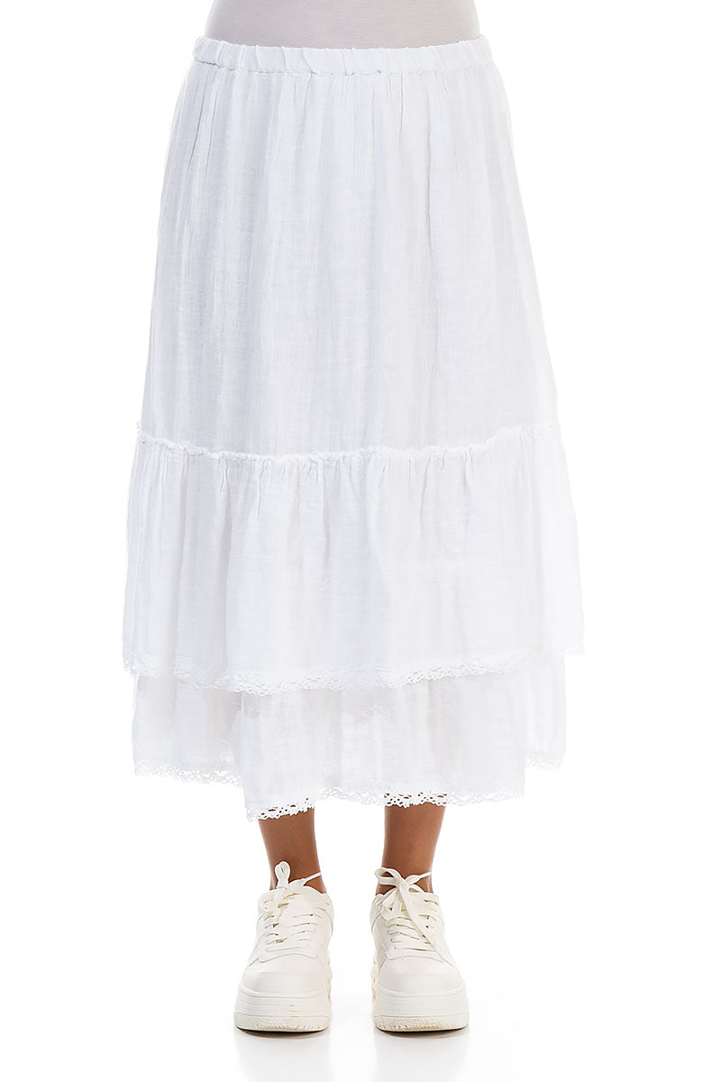 Ruffled White Gauze Linen Skirt