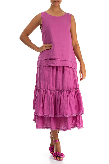 Ruffled Wild Berry Gauze Linen Skirt 4