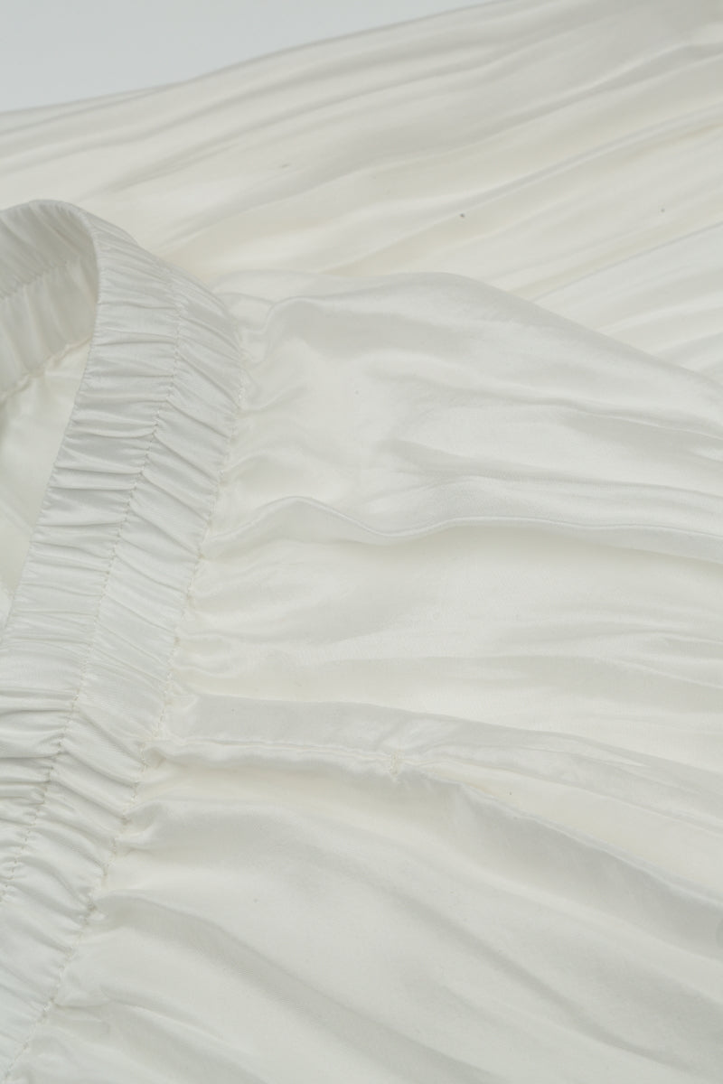 Wide Flowy White Crumpled Pure Silk Trousers 5