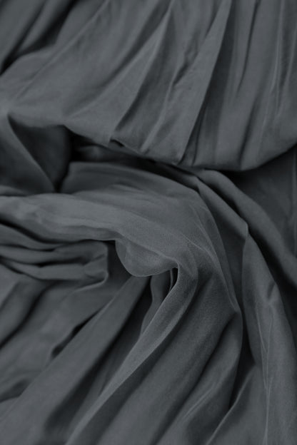 Romantic Graphite Crumpled Pure Silk Dress