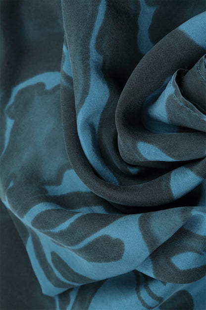 Midnight Floral Azure Pure Silk Scarf