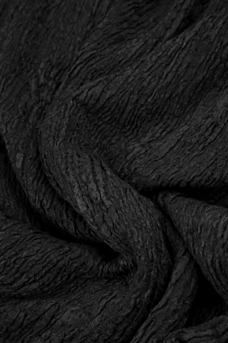 Wide Black Textured Silk Linen Trousers 5