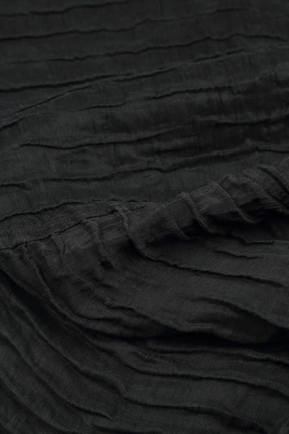 Collar Neck Crinkled Black Silk Linen Dress 5