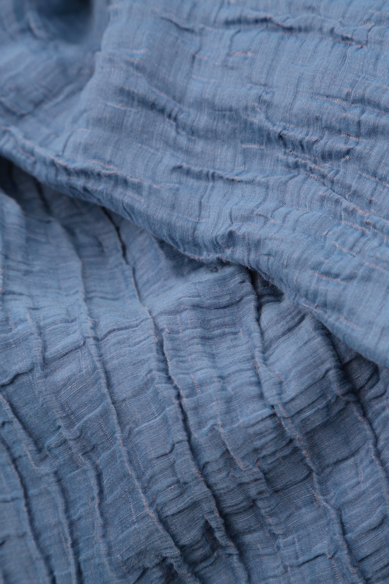 Short Crinkled Blue Nova Silk Linen Jacket 5
