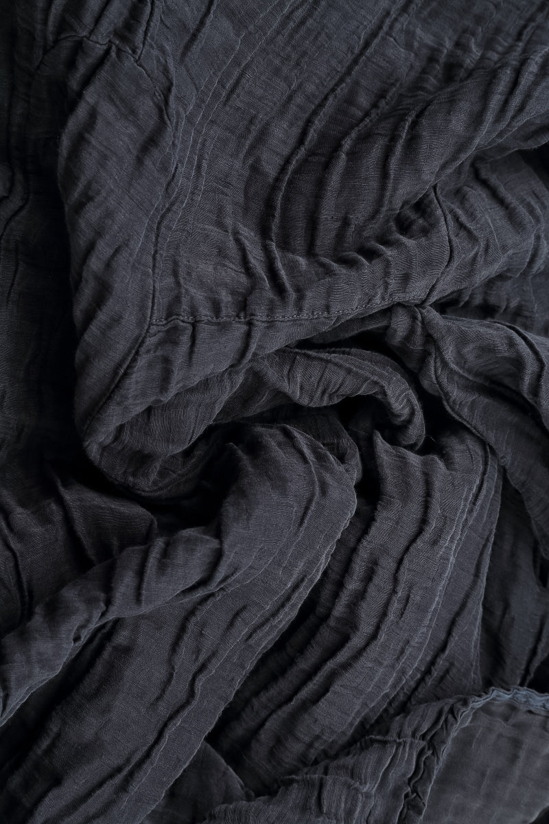 Flared Crinkled Slate Blue Silk Shirt 5