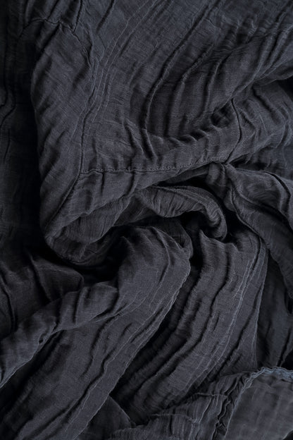 Flared Crinkled Slate Blue Silk Shirt 5