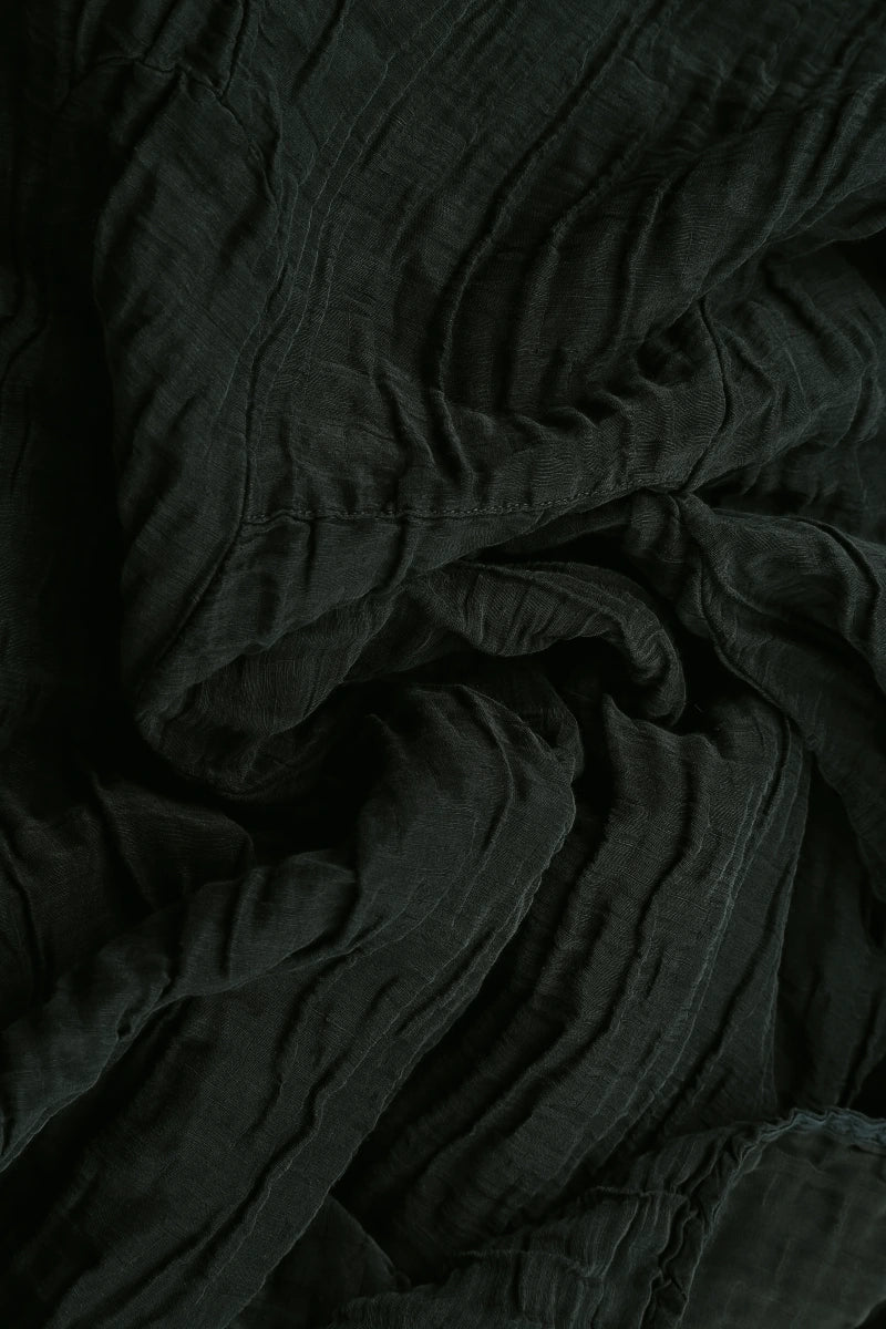 Ruched Crinkled Dark Khaki Silk Linen Skirt