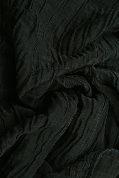 Ruched Crinkled Dark Khaki Silk Linen Skirt