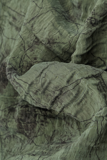 Cowl Neck Crinkled Forest Mist Marble Silk Blouse 5