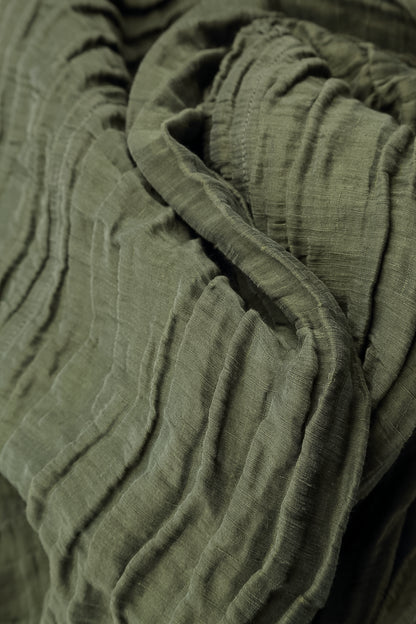 Flared Crinkled Forest Mist Silk Shirt 5