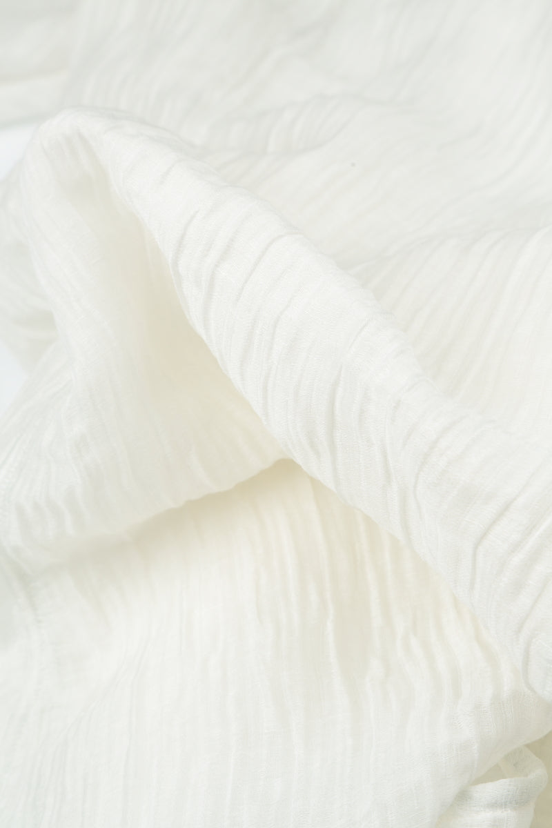 Cowl Neck Crinkled Off White Silk Blouse 5