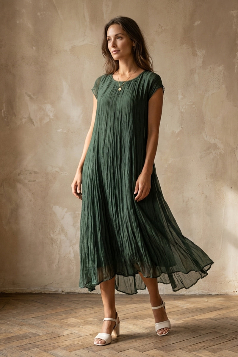 Sage Crumpled Silk Chiffon Dress 1