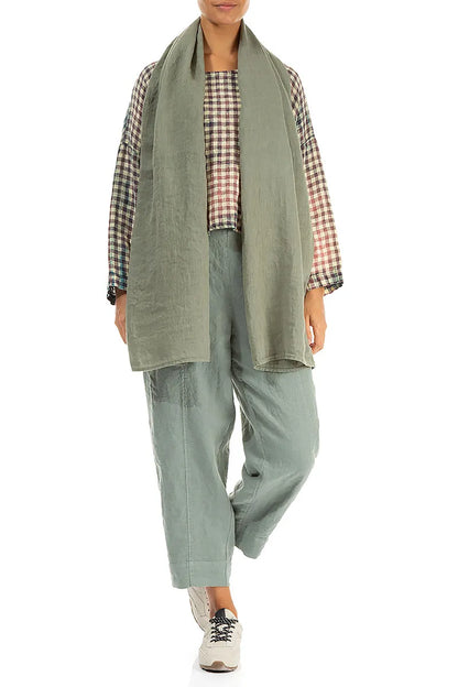 Salbeifarbener Leinen-Gaze-Schal