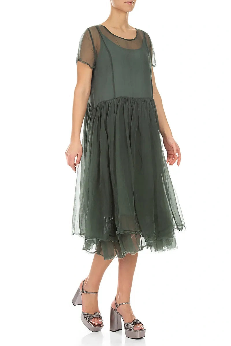 Sage Layered Silk Chiffon Dress 3