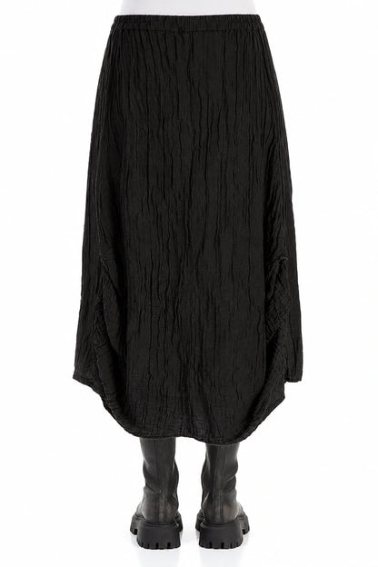 Sculpted Hem Black Crinkled Skirt 2